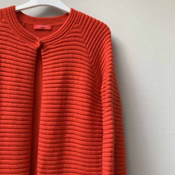 Laura Biagiotti Donna Pure Cashmere Cardigan Size UK 14 Orange Pockets Long - Picture 5 of 12